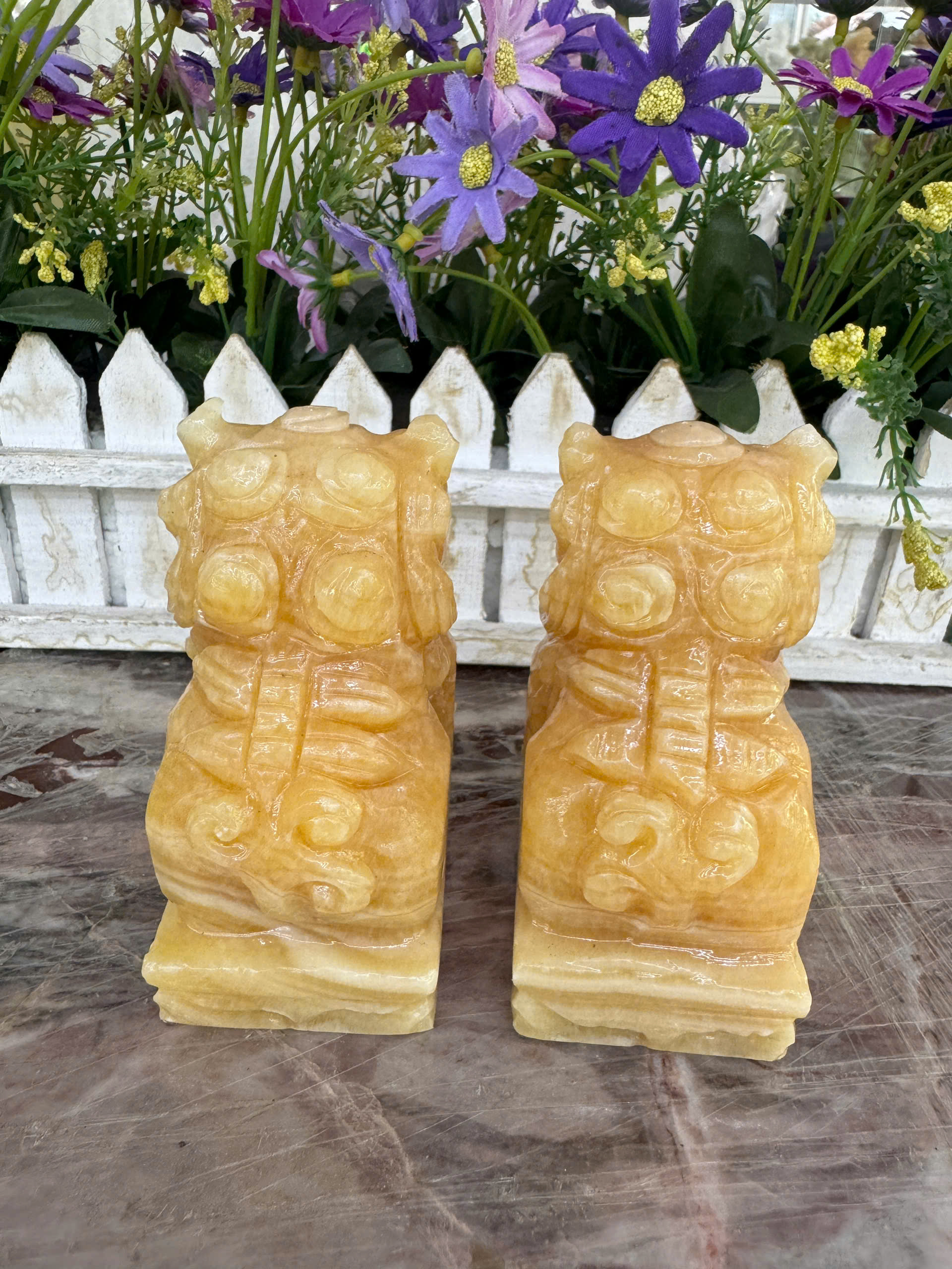 Cặp tượng Kỳ Lân phong thủy đá ngọc - Cao 10 cm