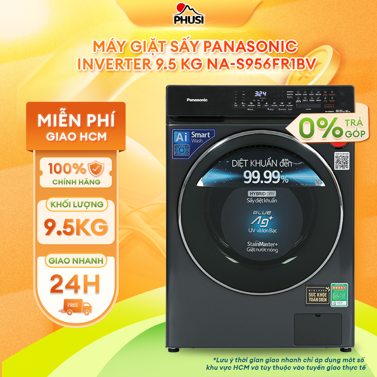 Máy giặt sấy Panasonic Inverter 9.5 kg NA-S956FR1BV - Hàng Chính Hãng - Chỉ Giao Hồ Chí Minh