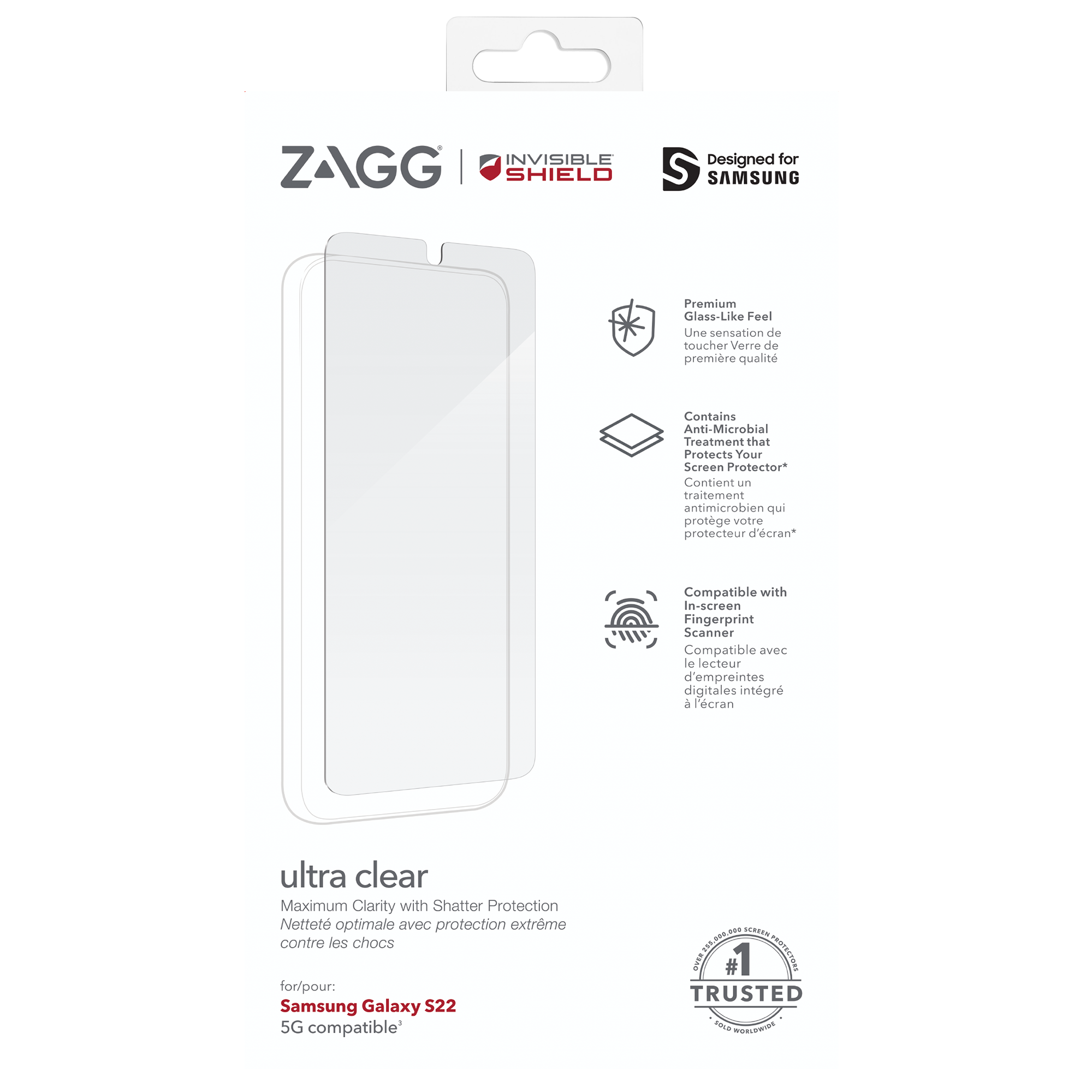 Miếng dán màn hình InvisibleShield Ultra Clear dành cho Samsung Galaxy S22 series - Hàng chính hãng