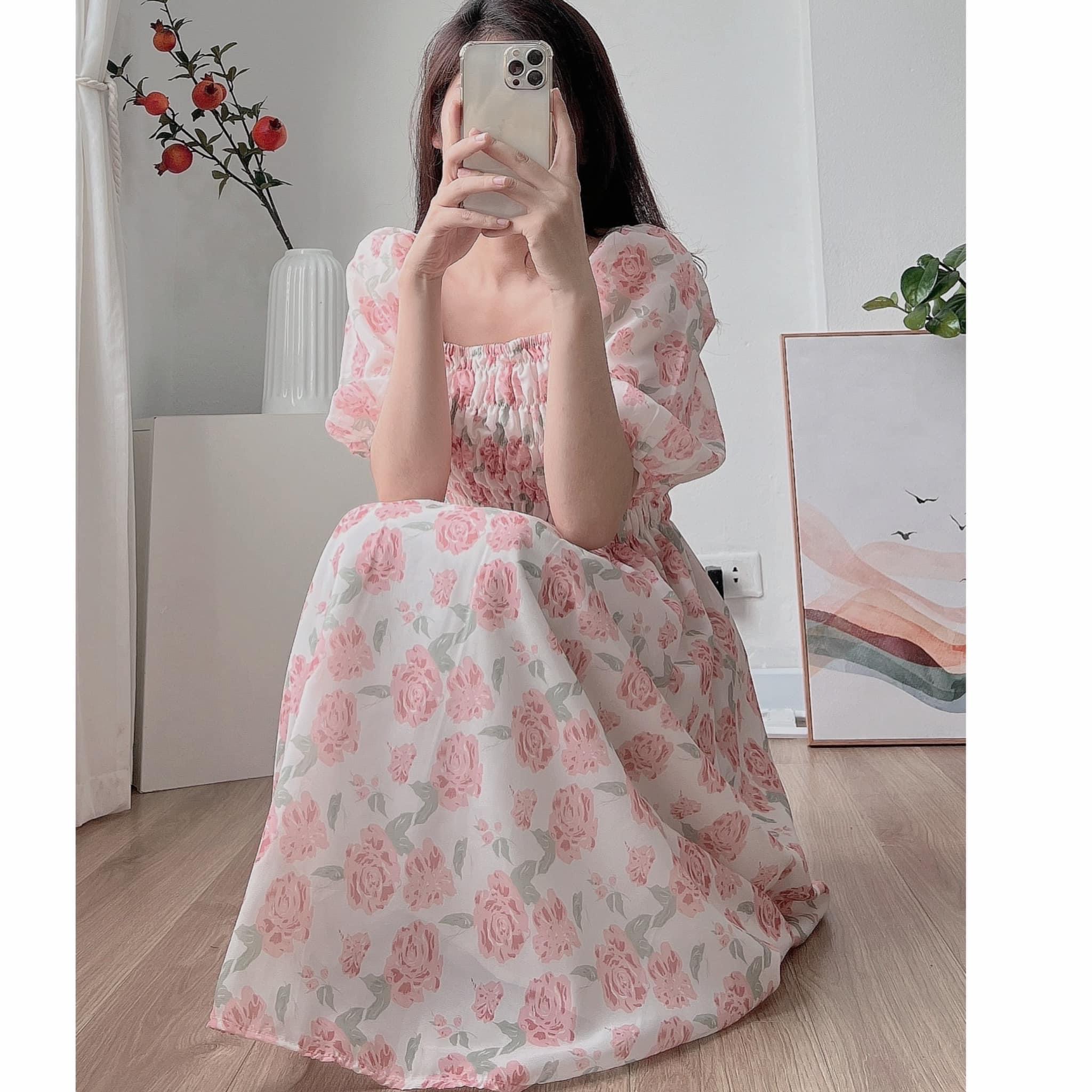 Đầm hoa hồng chun ngực ulzzang hàn quốc