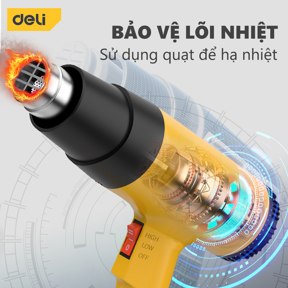 Máy Khò Hơi Nóng Deli Cao Cấp Công Suất Cao 1600W - Co Màng Cơ Đóng Gói Hàng Hóa - Dễ Dàng Và An Toàn Sử Dụng - DL5200