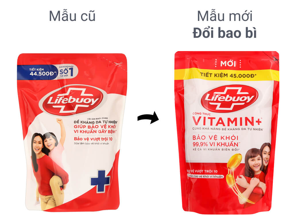 Combo Sữa Tắm Lifebuoy Sạch Khuẩn Bảo Vệ Khỏi 99.9% Vi Khuẩn Chứa Ion Bạc+ Hỗ Trợ Cùng Đề Kháng Da Tự Nhiên Chai 1KG + Túi 800G