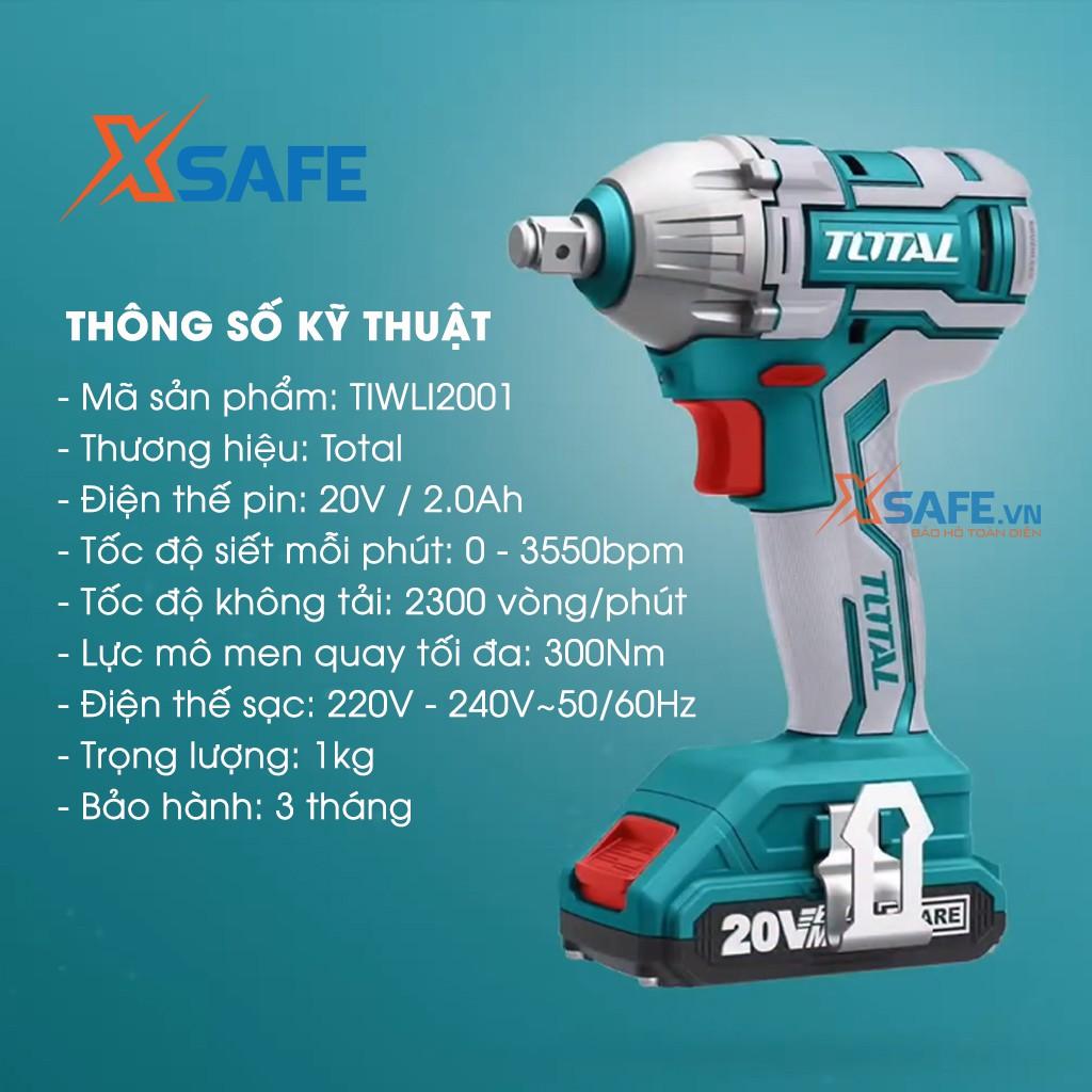 Máy Siết BuLong dùng pin Lithium 20V TOTAL TIWLI2001 Tặng kèm 2 Pin 1 Sạc. Máy bắn bulong cầm tay điện thế 20V