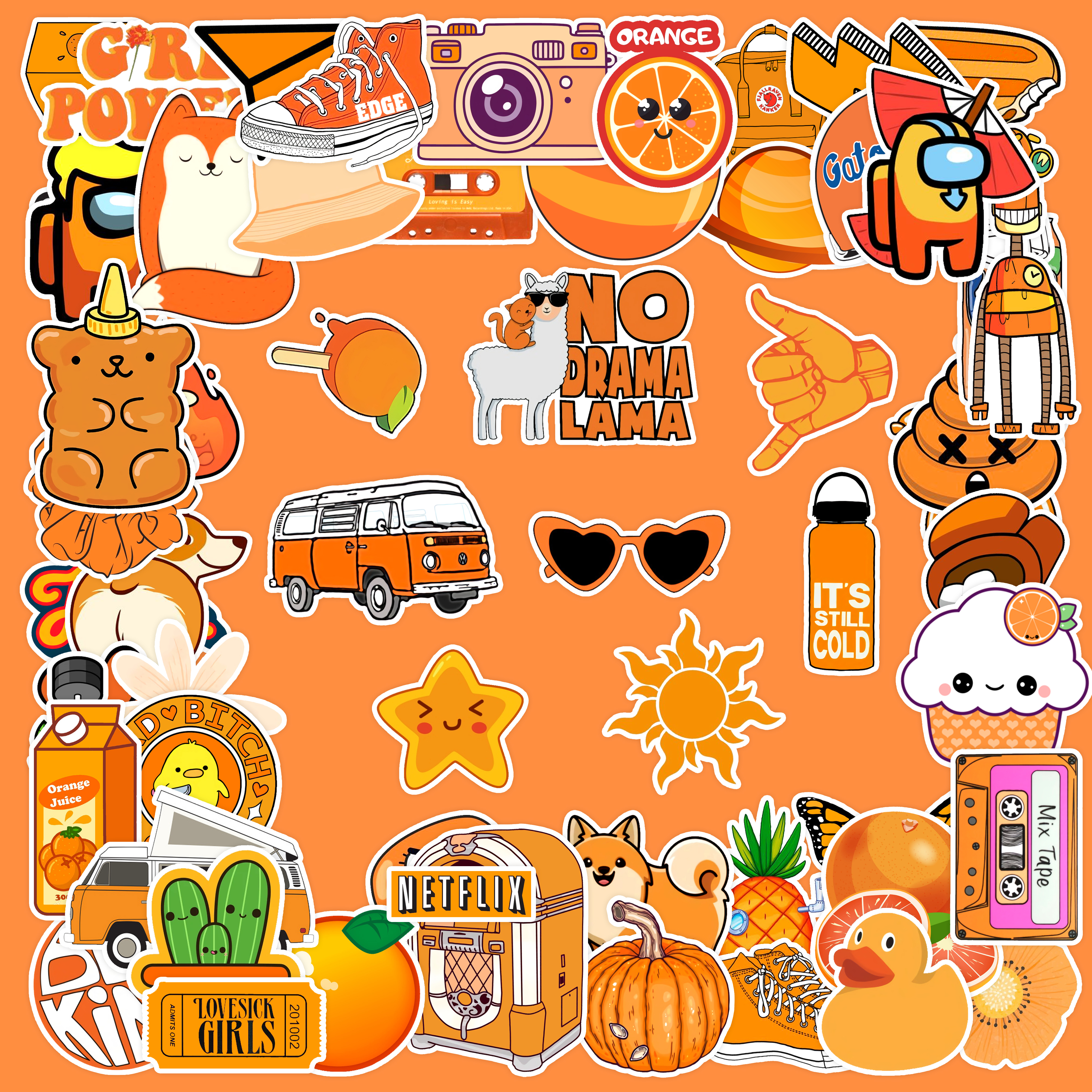 Set 50 Hình Sticker Chủ Đề Cam Pastel