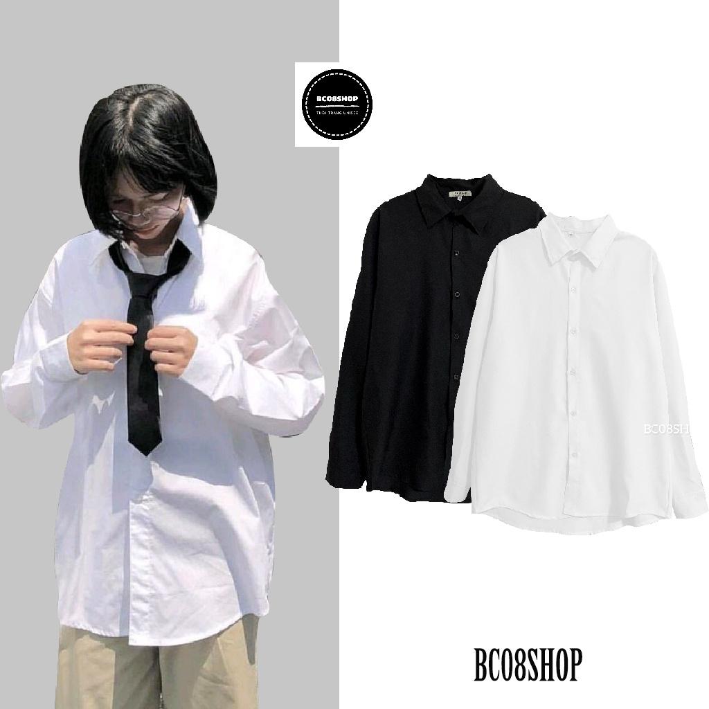 Áo sơ mi tay dài trơn đen trắng basic unisex có size ZOZO_UNISEX
