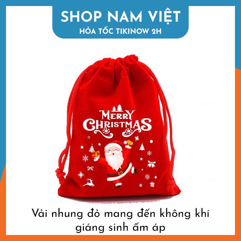 Túi Nhung Dây Rút Gói Quà Họa Tiết Giáng Sinh