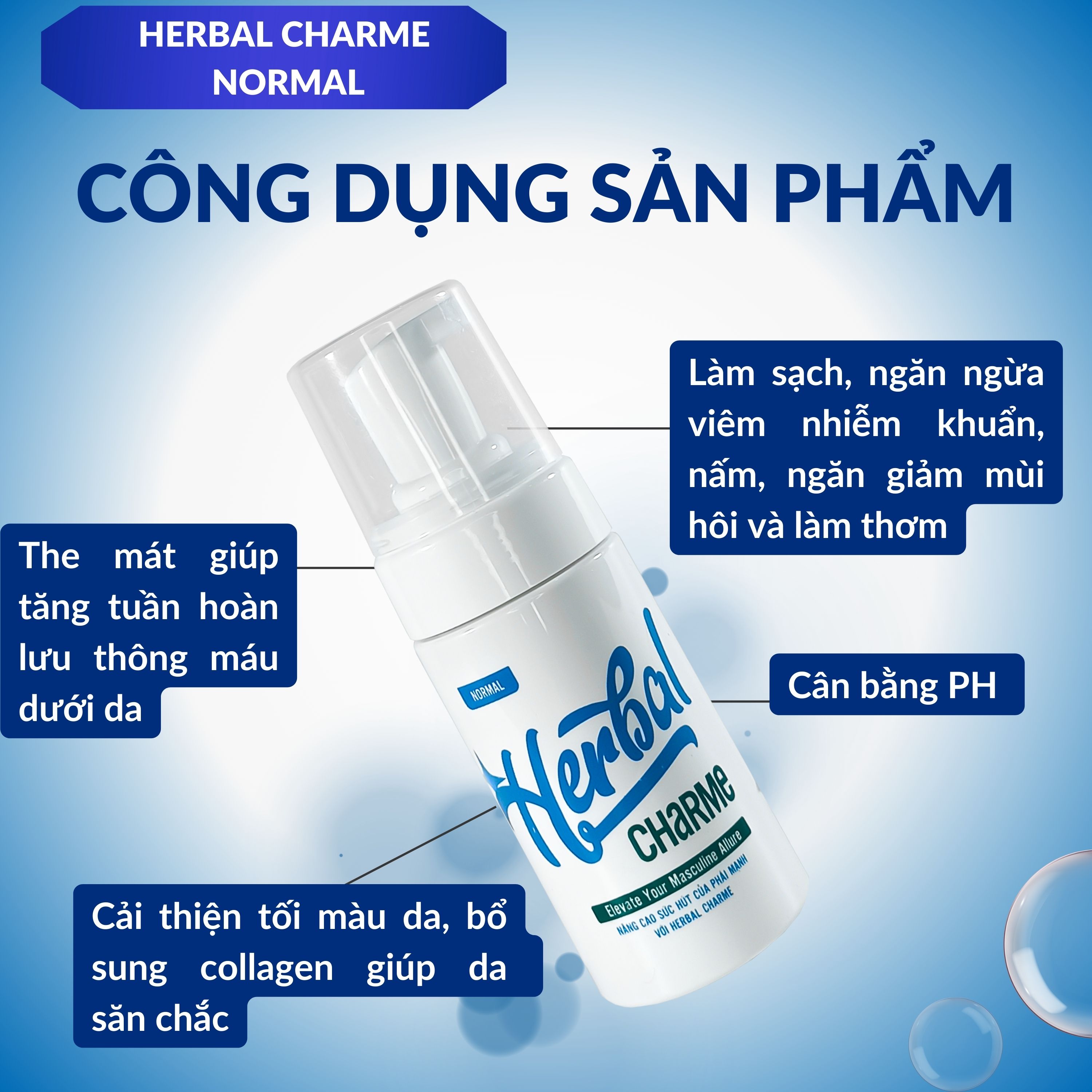 HERBAL CHARME (NORMAL) Dung Dịch Vệ Sinh Nam Giới Khử Mùi Công Nghệ Mới, Giúp Tạo Bọt Làm Sạch Sâu, Ngăn Ngừa Nấm Ngứa, Hương Thơm Nam Tính Chai 100ml