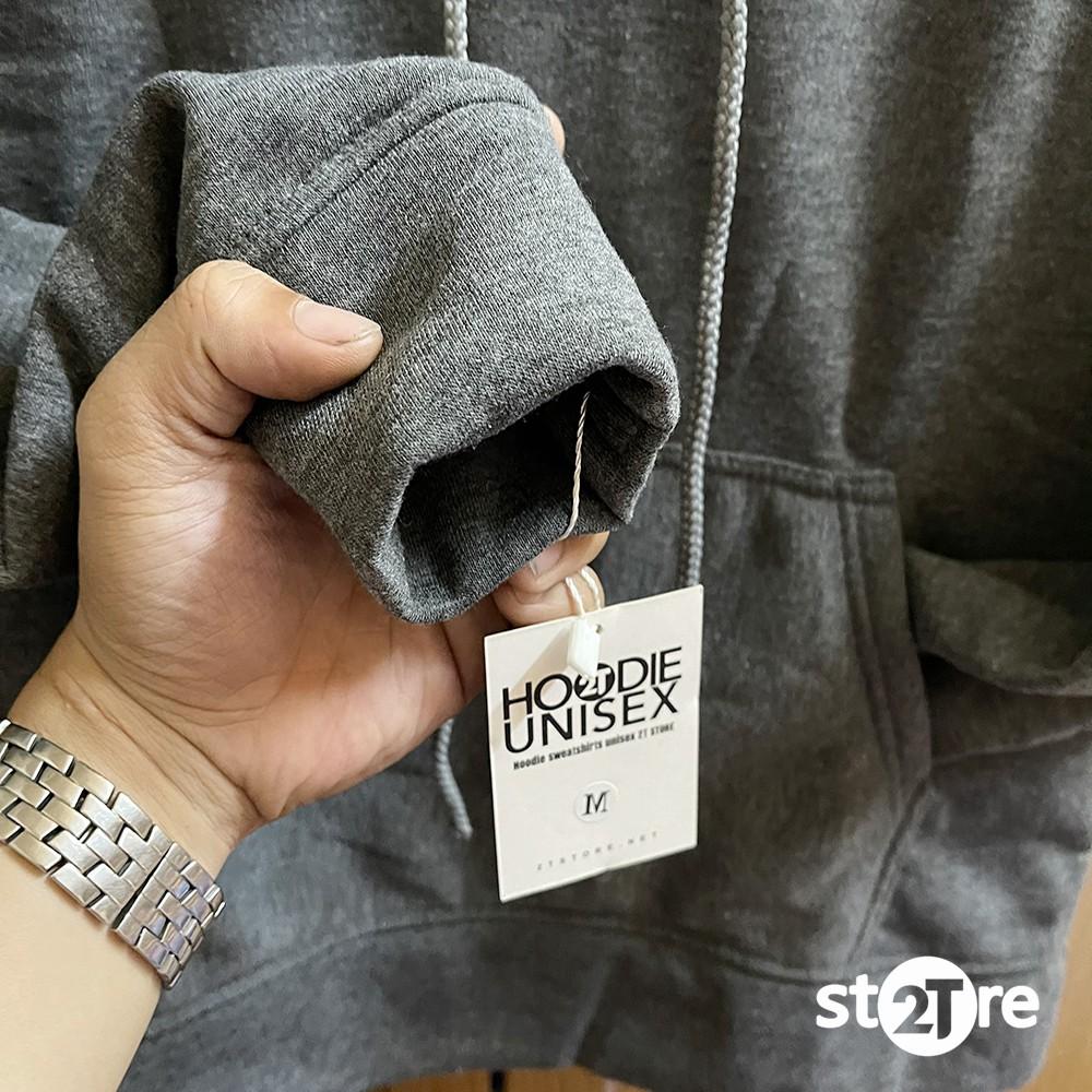 Áo hoodie unisex 2T Store H07 màu xám đậm khoác nỉ chui đầu nón 2 lớp dày dặn đẹp chất lượng