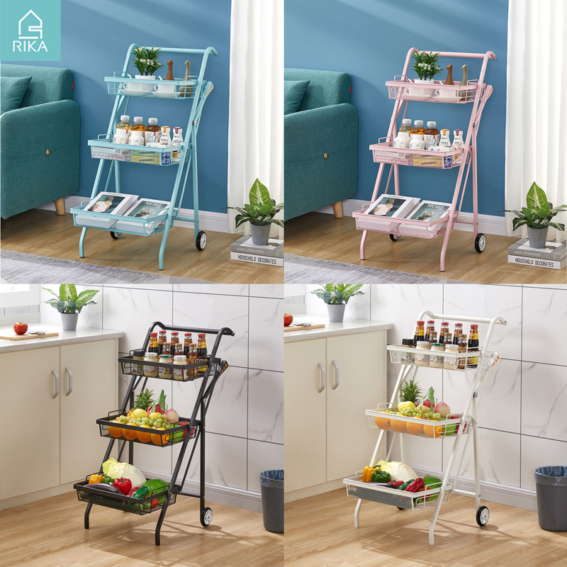 Kệ xe đẩy để đồ đa năng nhà bếp spa phòng tắm RIKA KDN-03, 3 tầng có bánh xe, kệ giá để trái cây, xoong nồi rau củ quả