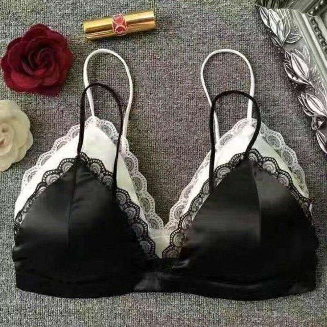 Áo bra phi lụa dây mảnh viền ren sexy
