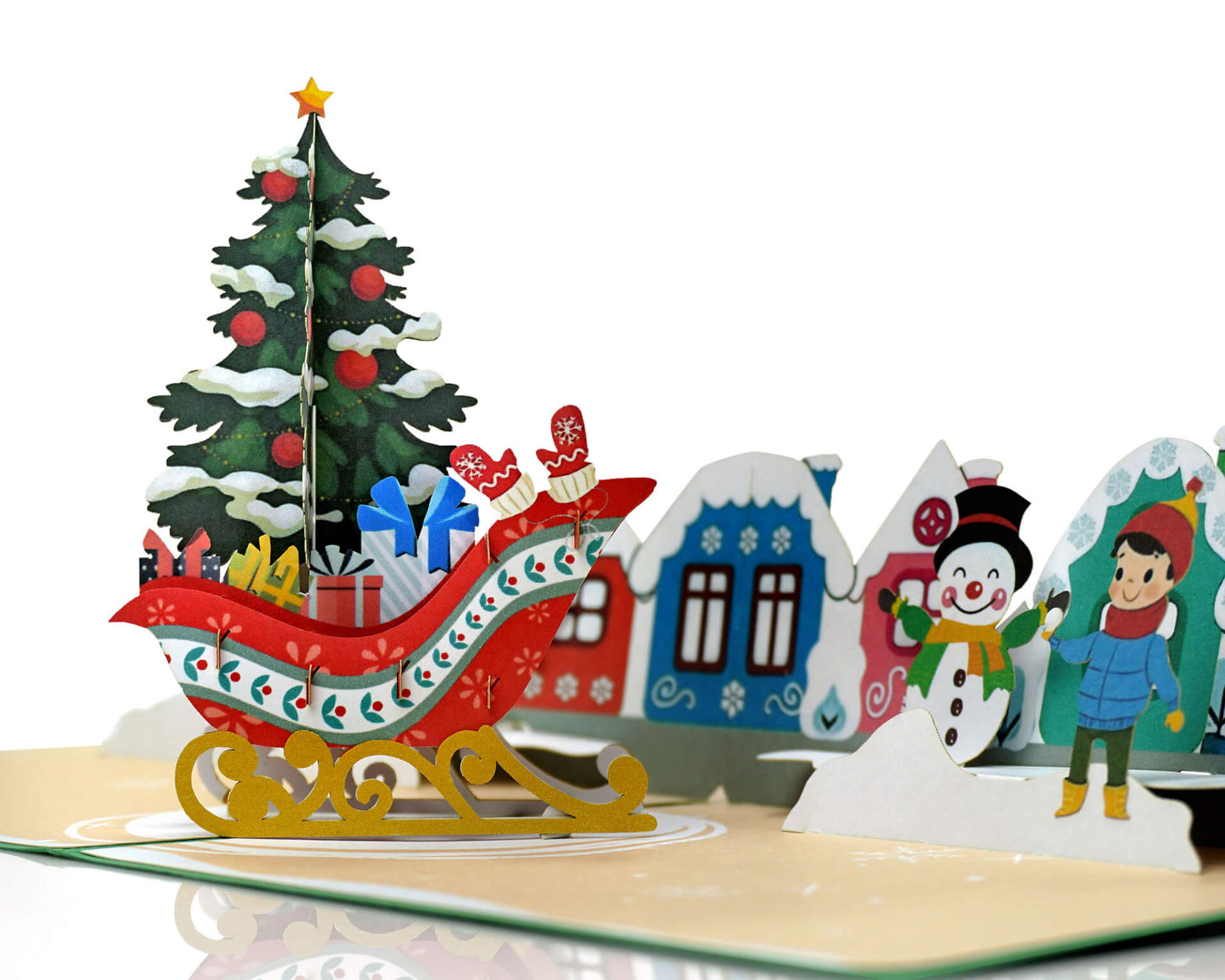 X26 -  THIỆP NOEL 3D XE TRƯỢT – CÂY THÔNG – LÀNG TUYẾT DỄ THƯƠNG ️