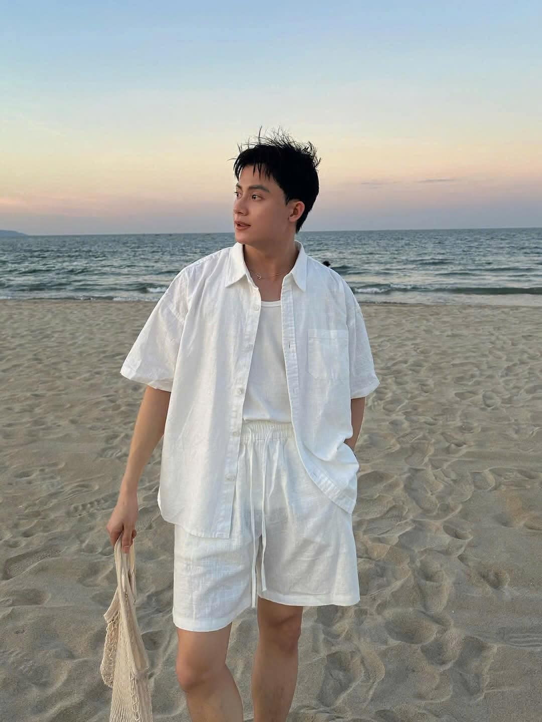 Sơ mi nam ngắn tay trơn cổ bẻ khóa cúc thanh lịch vải sợi tự nhiên Linen mềm mát