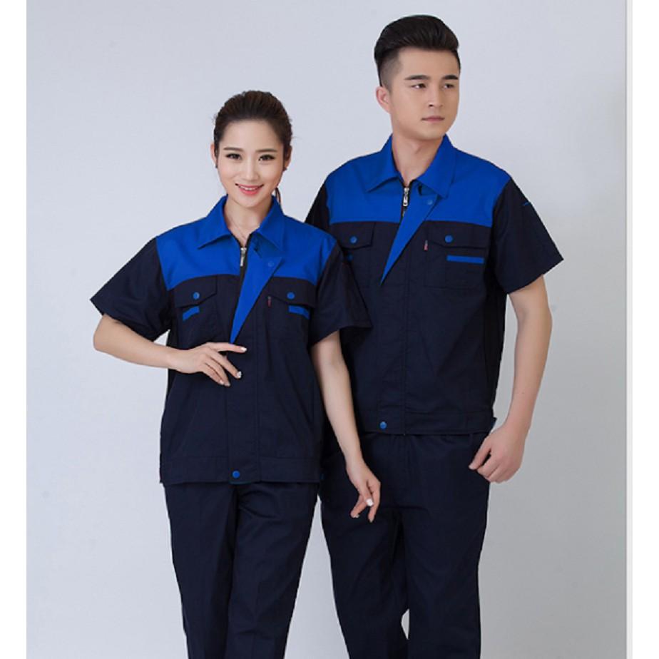 Bộ đồ bảo hộ lao động kaki loại dày ngắn tay khóa kéo SHUNI 010B phong cách Hàn Quốc