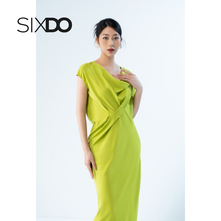Đầm lụa midi oversize cổ đổ thời trang SIXDO - Free size &lt; 65kg