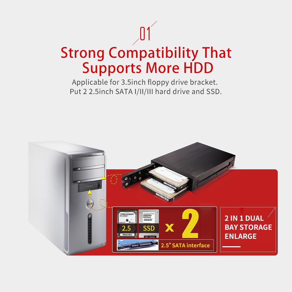 Hộp đựng ổ đĩa mềm OImaster Dual Bay Chế độ RAID 2.5 inch SATA HDD hợp kim nhôm