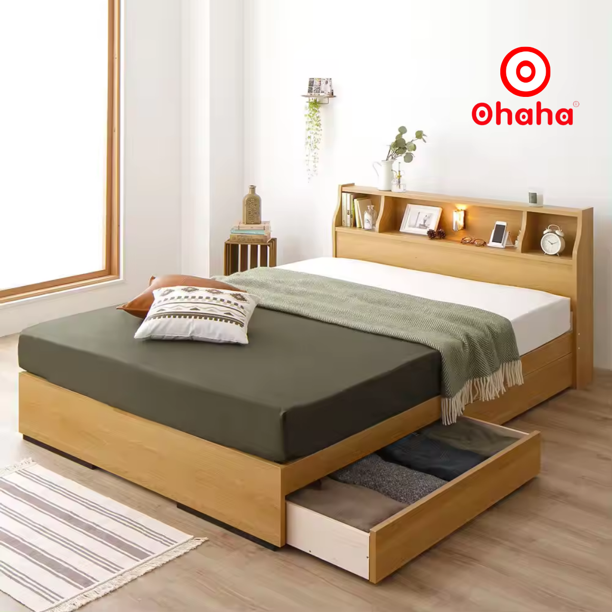 [Kèm ảnh thật - Miễn phí lắp đặt & vận chuyển] Giường ngủ gỗ công nghiệp cao cấp OHAHA chuẩn Nhật - Yellow - GC041 - 01