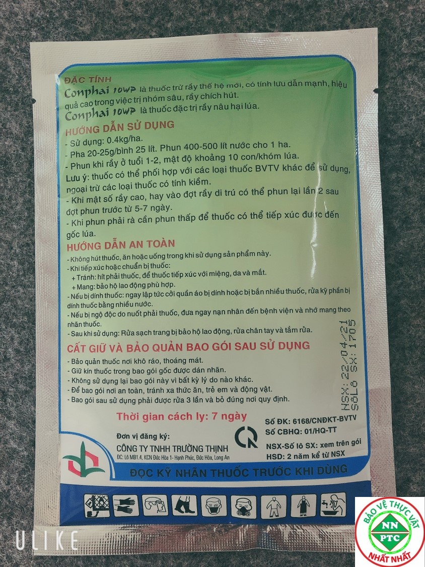 THUỐC TRỪ SÂU Conphai 10WP DẸP TAN RẦY NÂU HẠI LÚA - 100 g