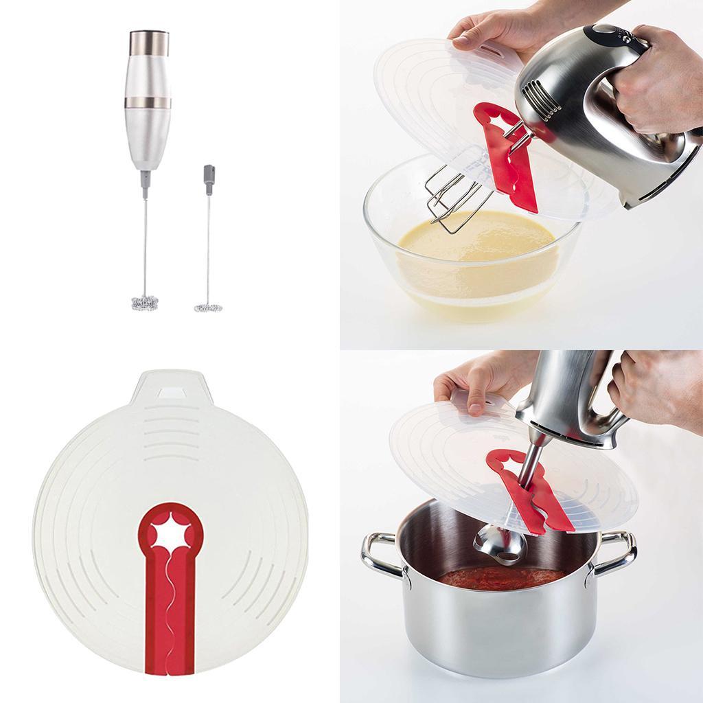 Egg Milk Frother Hand-held with 2 Spring Whisk Head Electric Splatter Screen