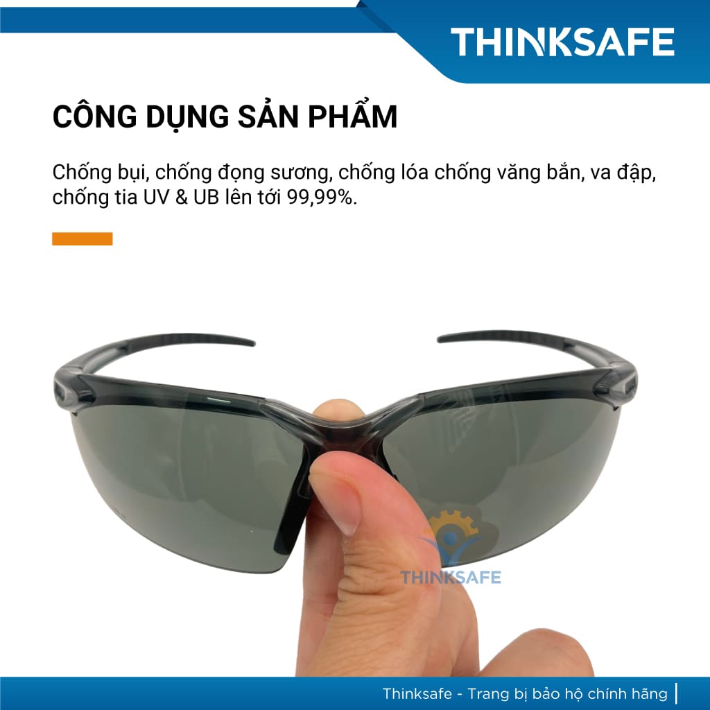 Kính bảo hộ King's Thinksafe, mắt kiếng bảo hộ chống bụi, siêu nhẹ, chống tia uv đi đường, ôm khuôn mặt, màu đen