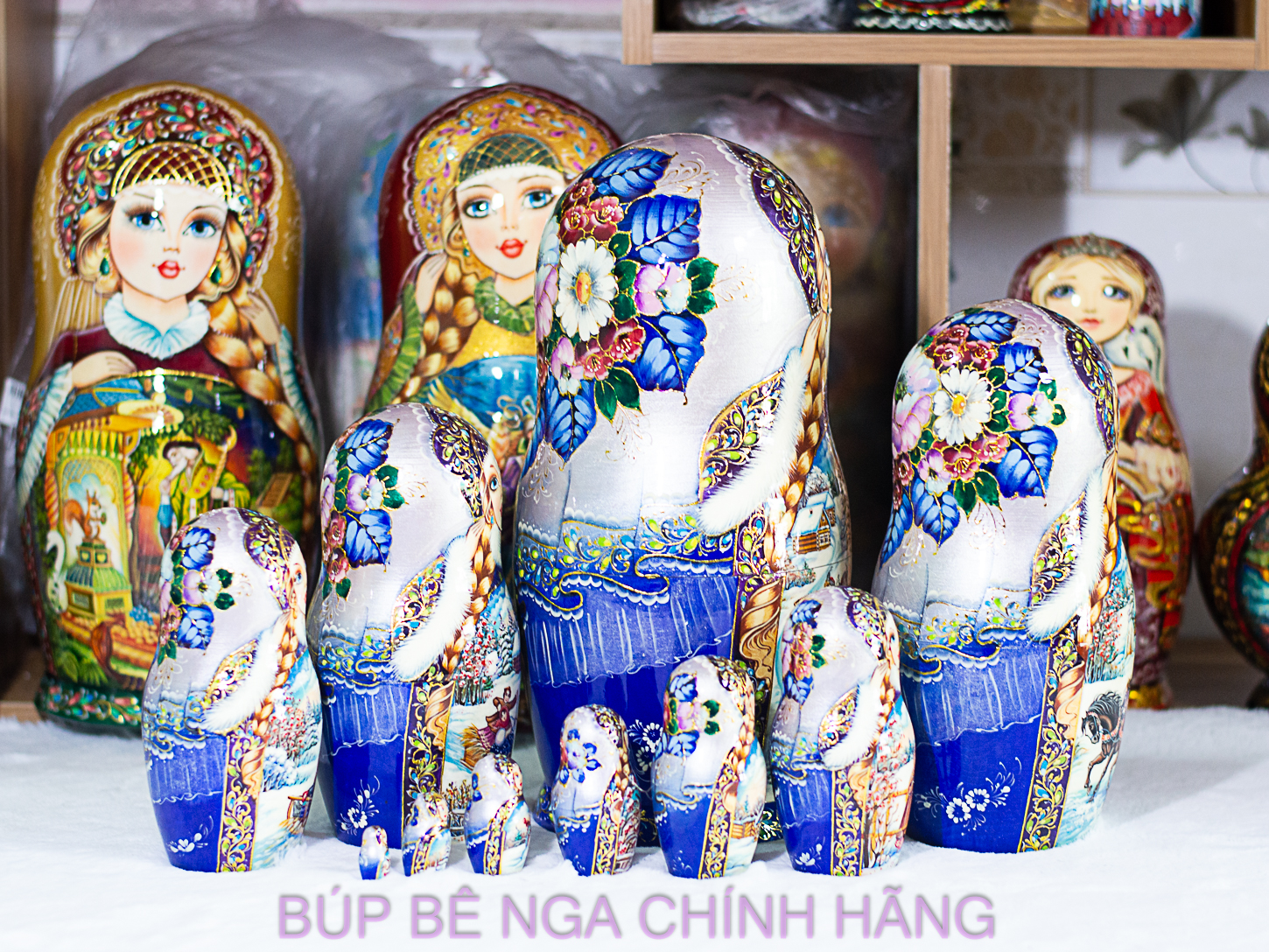 BỘ BÚP BÊ NGA MATRYOSHKA CAO CẤP 10 LỚP 26CM HOA VĂN "LỄ HỘI DÂN GIAN MÙA ĐÔNG" CỰC ĐẸP VÀ SANG TRỌNG