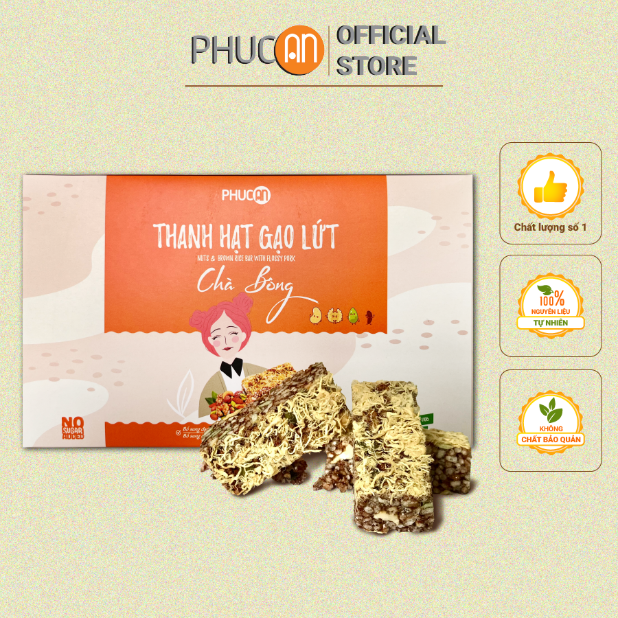 Thanh hạt gạo lứt chà bông Phúc An- 1 hộp 110gr- hộp 5 thanh