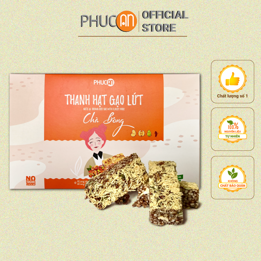 Thanh hạt gạo lứt chà bông Phúc An Mới- 1 hộp 110gr- hộp 5 thanh