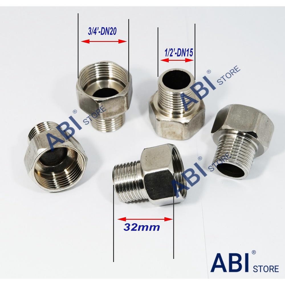 Lơ thu ren trong 27 - ren ngoài 21, lơ inox, chuyển bậc ren, cà rá inox