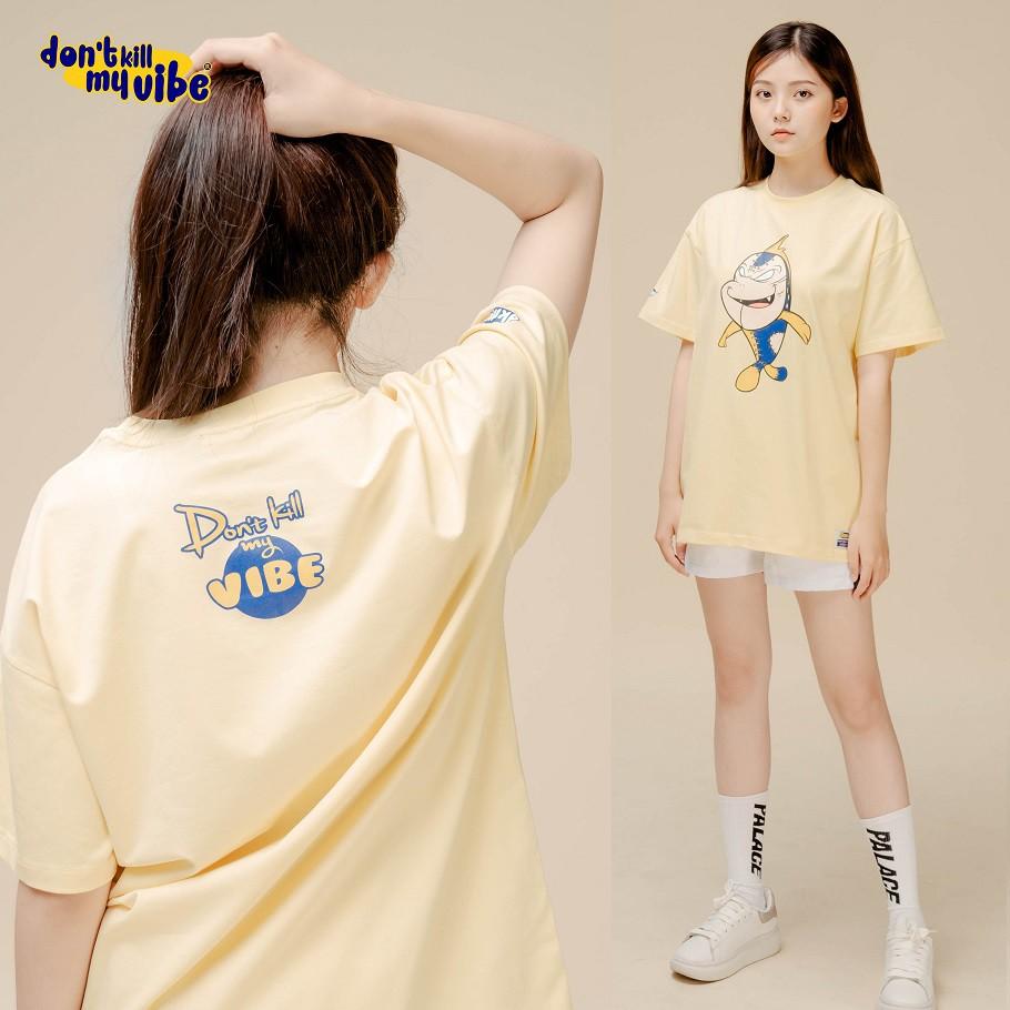 Áo thun nữ cotton màu vàng form rộng in hình tặng túi tote | DKMV Yellow Monster Tee