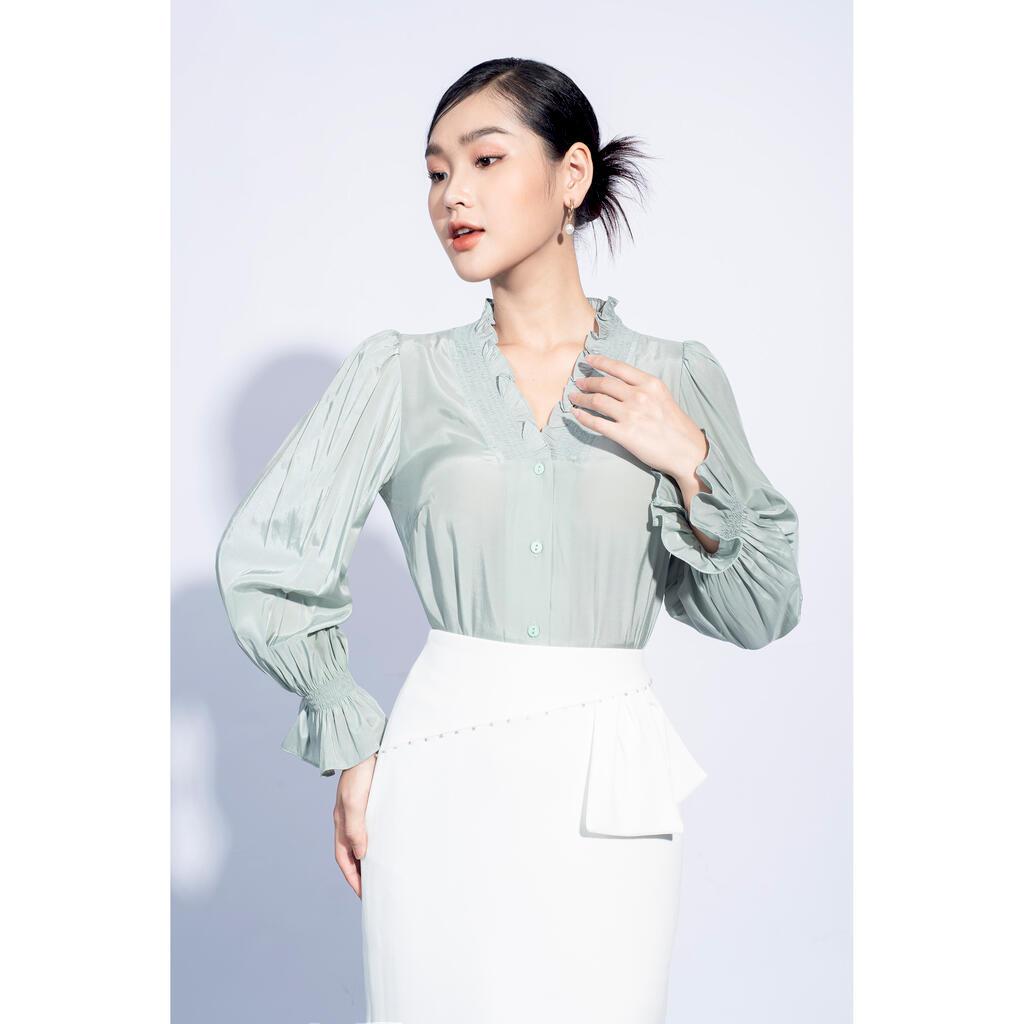 Sơ mi cổ V nhún bèo MMOutfit M-AO060421152