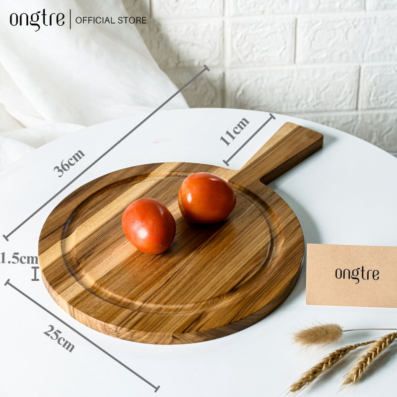 Thớt gỗ Teak ONGTRE cao cấp hình chữ nhật, tròn tay cầm chống mùn, mốc an toàn, thân thiện với môi trường