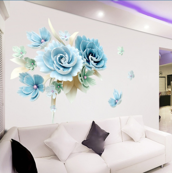 Decal trang trí tường - Hoa Mẫu Đơn xanh ngọc tinh tế