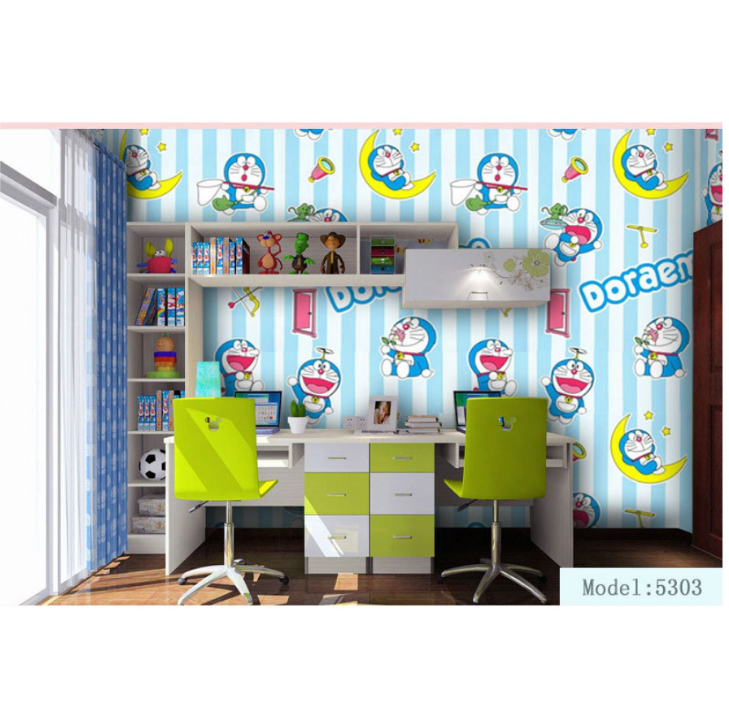 Combo 10 mét giấy dán tường, decal dán tường trang trí nhà cửa ĐÔ RÊ MON XANH SỌC khổ 45cm