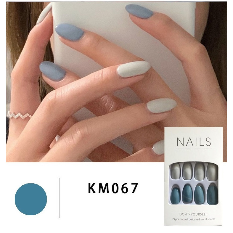 Bộ 24 móng tay giả đẹp tặng kèm thun lò xo cột tóc màu đen tiện lợi