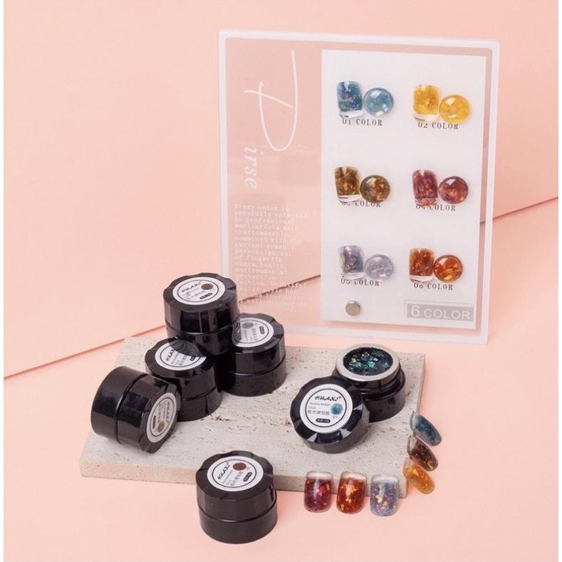 Gel nhũ hổ phách huaxi, gel nhũ khổng tước set 6 màu