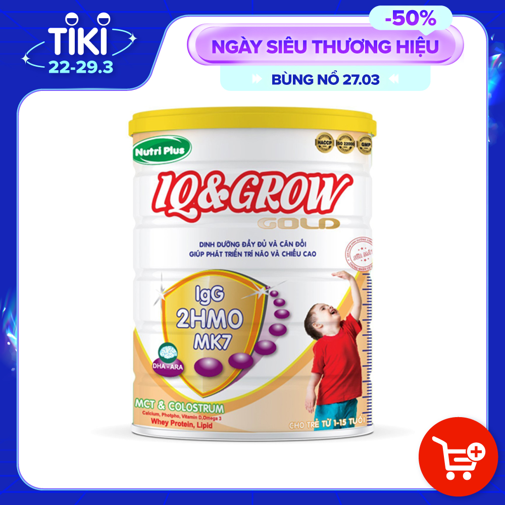 Sữa bột IQ & Grow Dinh dưỡng đầy đủ và phát triển trí não, chiều cao cho bé 900G_Nutri plus NIG