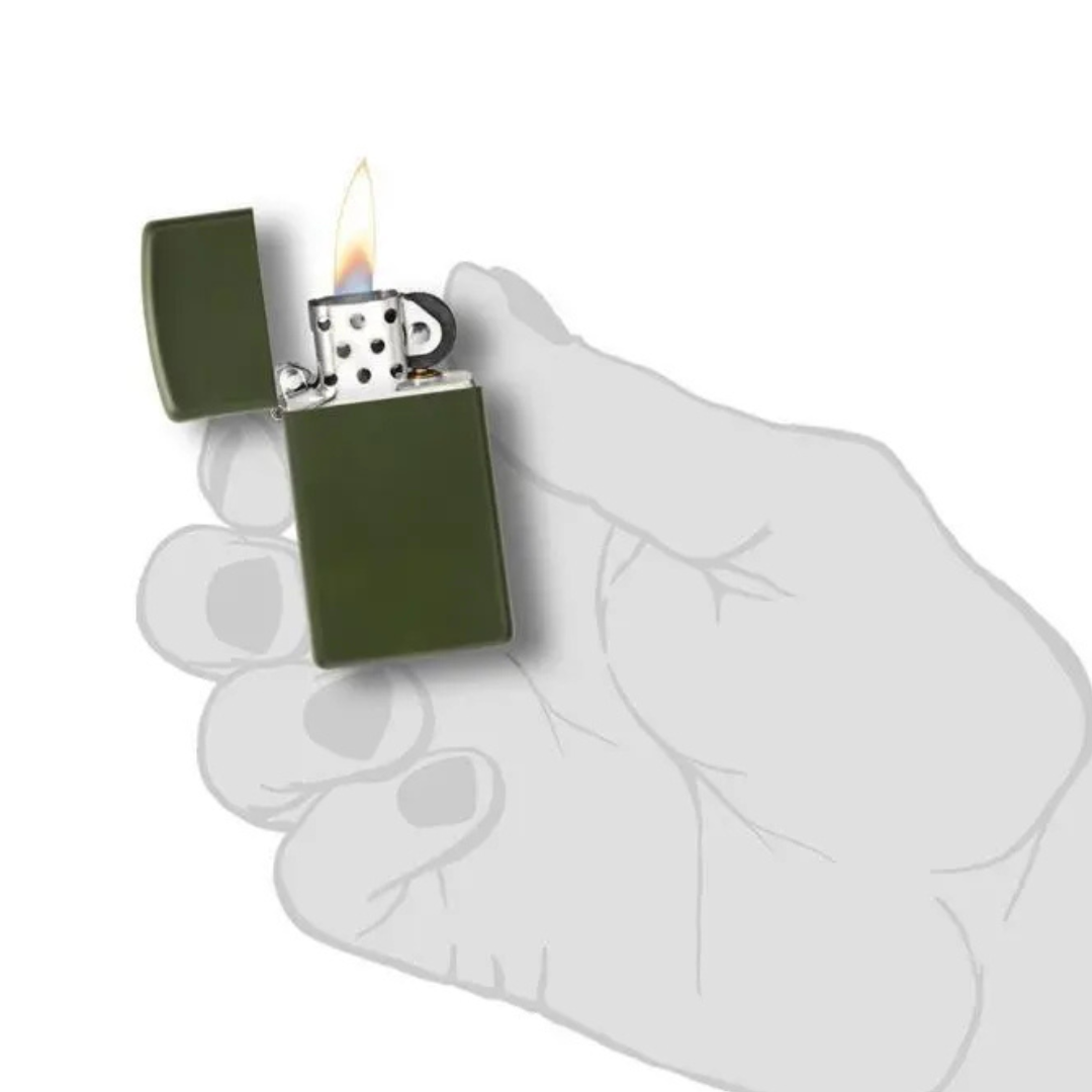 Bật Lửa Zippo Chính Hãng Mỹ Slim Mỏng Màu Xanh Lá Nhám Green Matte - Chống Gió, Chống Trầy, Bảo Hành Trọn Đời