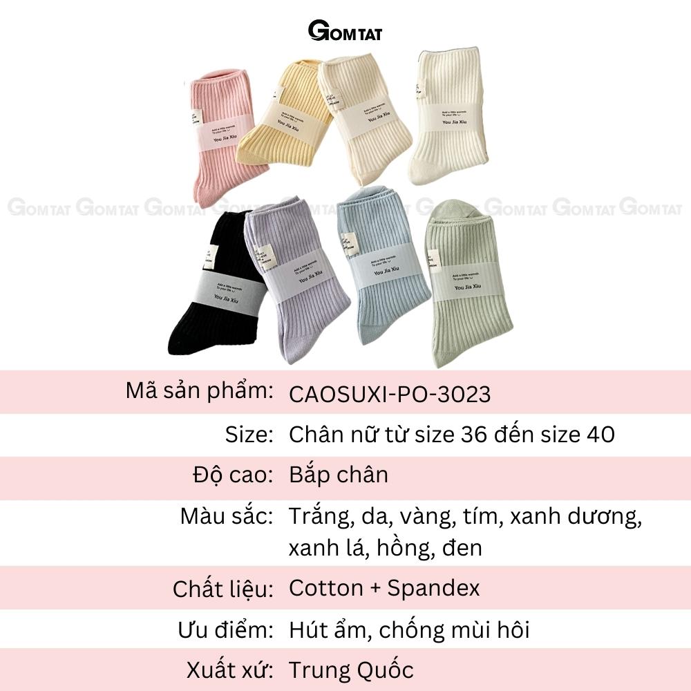 Tất nữ cổ cao trơn GOMTAT nhiều màu phong cách Hàn Quốc, chất liệu cotton nhẹ mềm mại thấm hút thoáng khí - CAOSUXI-PO-3023-1DOI