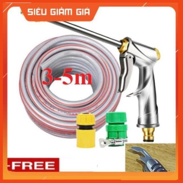Bộ dây vòi xịt nước rửa xe,tưới cây .tăng áp 3 lần,loại 3m,5m 206701-2 đầu đồng,cút,nối nhựa+ tặng mở chai