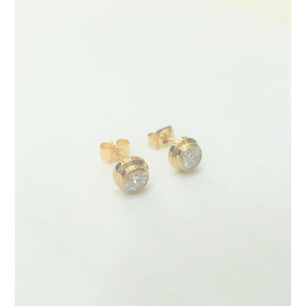 Khuyên Tai 1 Hạt Xoàn Titanium Cao Cấp- Dùng bền màu tắm rửa không đen