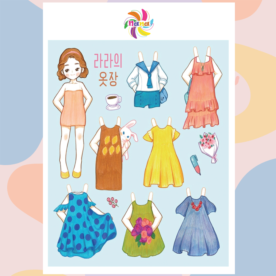 Búp bê giấy (paper doll) thay đồ thời trang đồ chơi cắt thủ công kiểu Hàn Quốc cho bé Combo 4 hình siêu đáng yêu BBG001