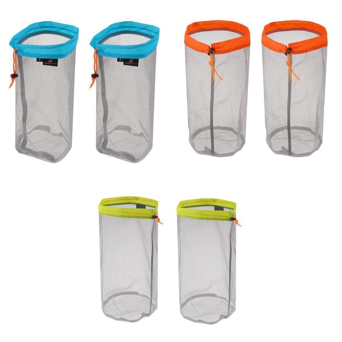 6pcs Clothes Shoes Drawstring Mesh Stuff Sack Bag for Outdoor Camping Sky Blue,Orange,Grass Green