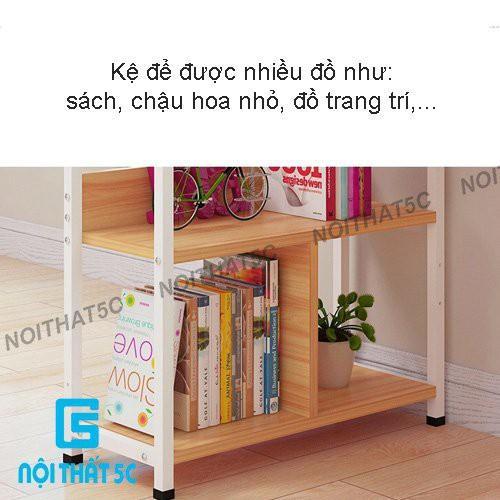 Bàn học tập, bàn làm việc liền giá sách 4 tầng sắt sơn tĩnh điện hiện đại vô cùng chắc chắn - (H)Trắng - Gỗ sáng