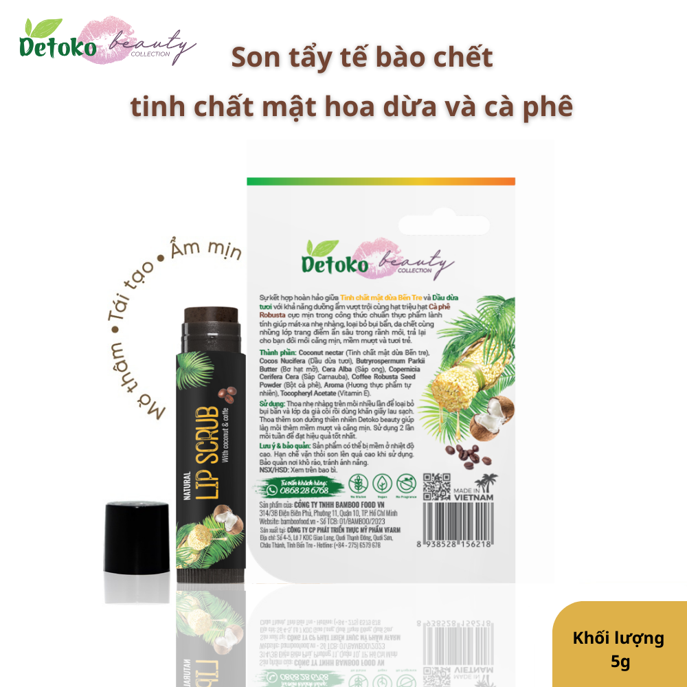 SON TẨY TẾ BÀO CHẾT CÀ PHÊ TINH CHẤT MẬT HOA DỪA - DETOKO