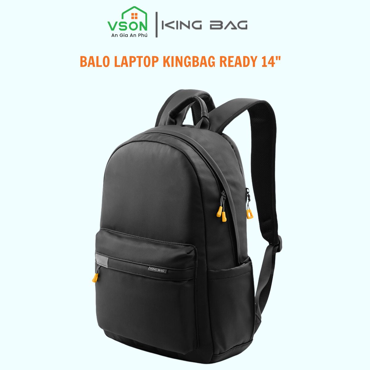 Balo laptop 14” KINGBAG READY trẻ trung, gọn nhẹ, vải trượt nước, màu đen - Hàng chính hãng
