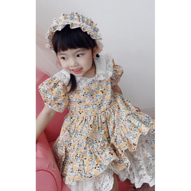 váy bé gái công chúa Lolita   + TẶNG TURBAN NHƯ Ý HOUSE’S - - LOLITA HOA VÀNG