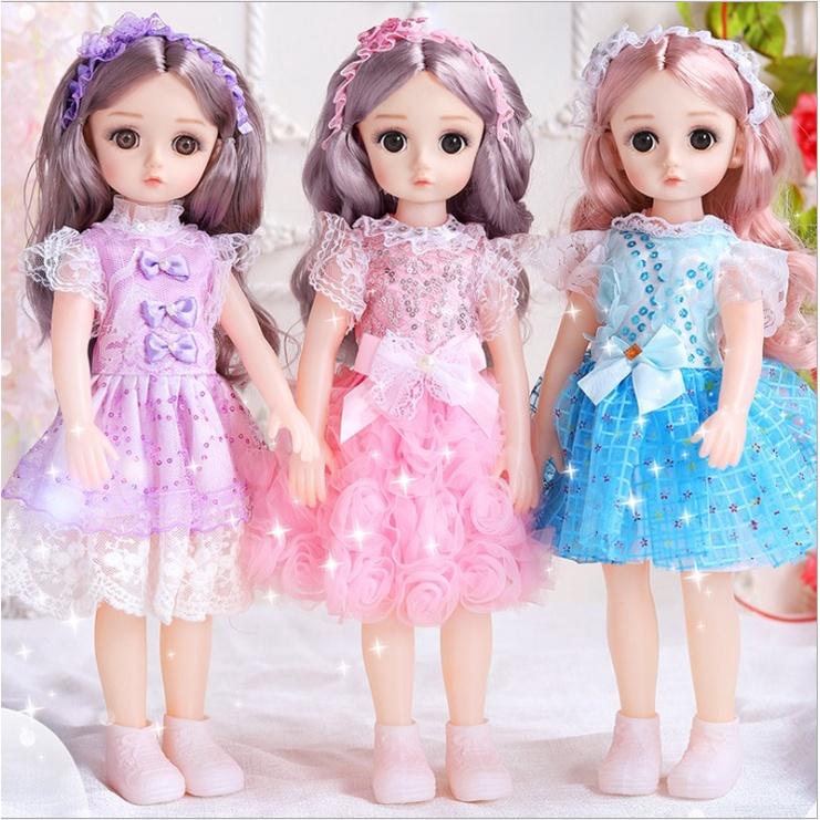 Búp Bê Doll 3D Mắt Ngọc Biết Hát , Phát Nhạc 160 Âm Thanh Kèm Phụ Kiện (Tím)