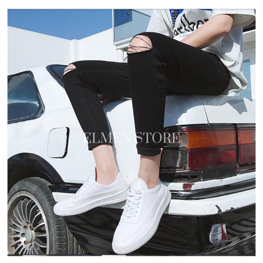 Quần jeans đen rách gối