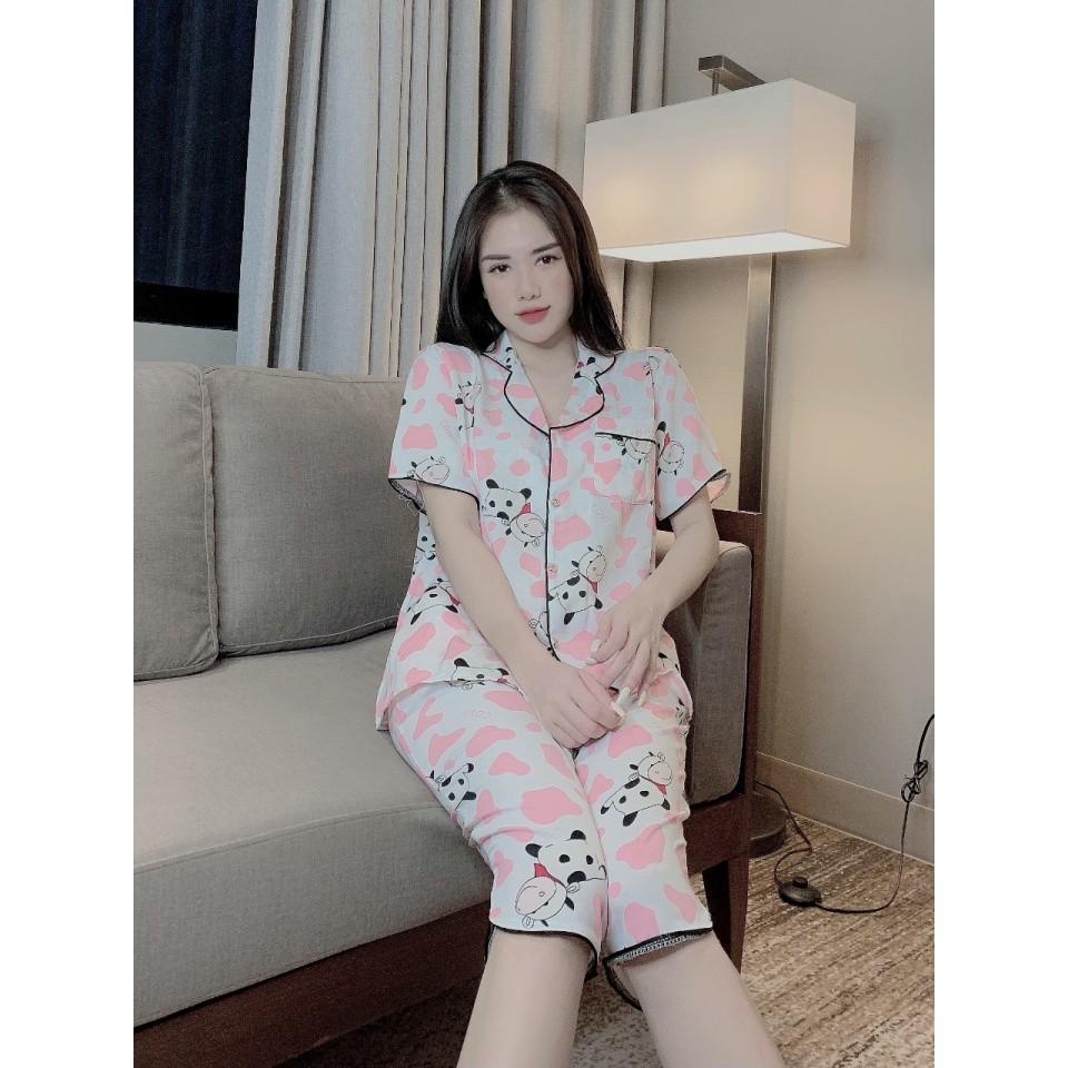 Đồ bộ nữ pijama tay ngắn quần lửng nhiều màu, Họa Tiết dễ thương Ulzzang Hot Trend