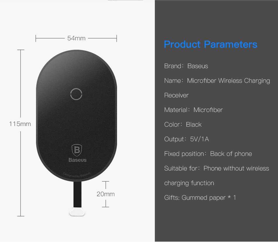 Baseus Wireless Charge Receiver dùng cho các bộ sạc không dây (Type C/ Lightning/ Micro USB - Cuộn cảm ứng từ) - Hàng Chính Hãng