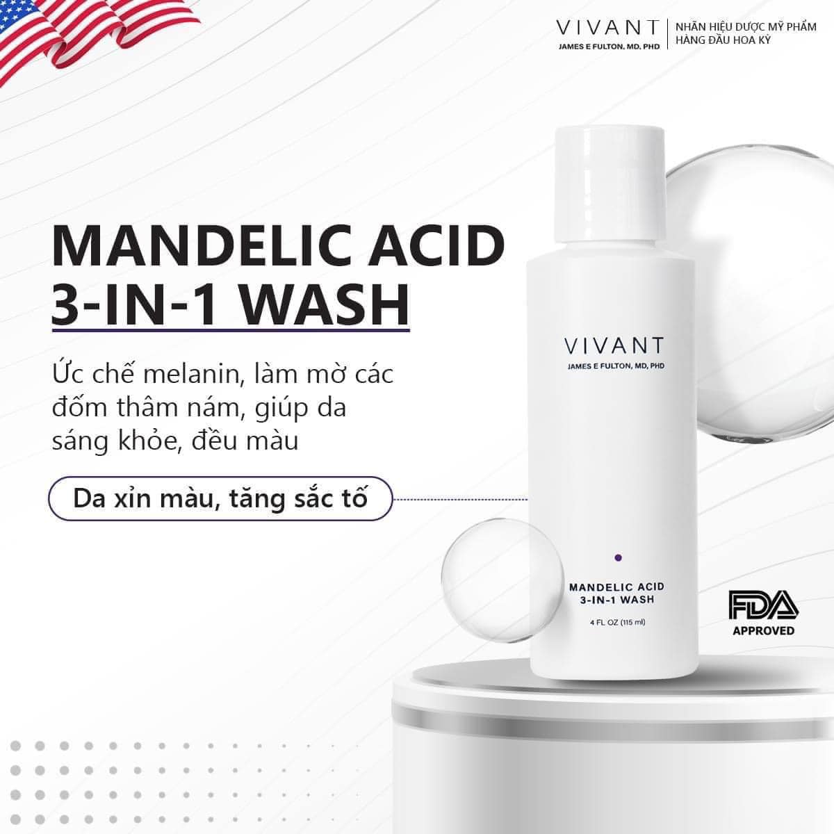 Sữa Rửa Mặt Tẩy Tế Bào Chết Vivant Skincare Mandelic Acid 3 In 1 Wash